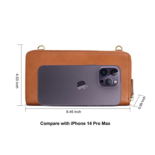 Nuoku Wallet For Women Credit Card Holder Cell Phone Purse Sofa Pu Leather Wallet With Rfid Blocking Clutch Wristlet, Brown #TOP2