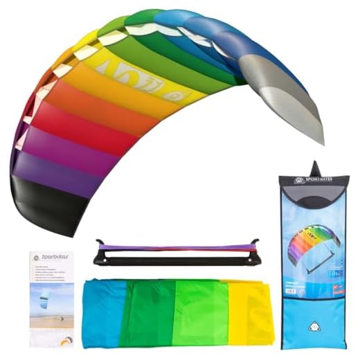 HQ Design - Symphony Beach III 2.2 Sport Rainbow Zweileiner Lenkmatte Lenkdrachen Drachen für Kinder und Erwachsene ab 14 Jahren, 73x220cm, inkl. 100kp Dyneema 2x25m+Controlbar 2-6 Bft