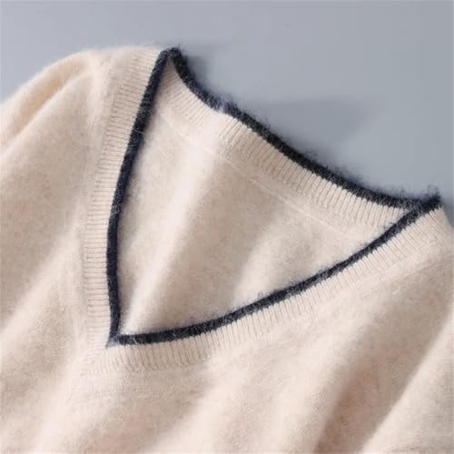 Men's Sweater Cashmere V-Neck Knitted Pullover Tops Casual Warm Thick Dress Sweater Beige M3