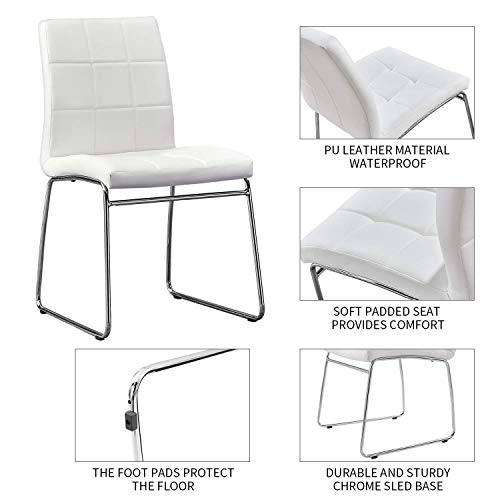Enjowarm Dining Chairs Modern White Faux Leather Metal Waiting Room Chairs Armless Upholstered Ergonomic Office Chairs Side Kitchen Dining Room Chair (Set of 4)