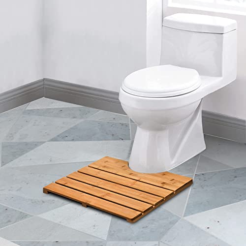 Zpirates Bamboo Toilet Mat - Curved Bath Mat, U-Shaped Wood Rug For Toilet Base - Decorative, Bathroom Essential #TOP1