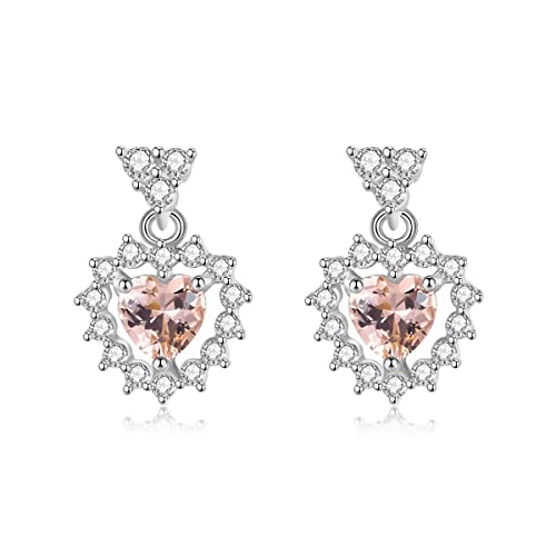 Boucles d'oreilles clous coeur en argent massif 925 étincelant avec oxyde de zircone