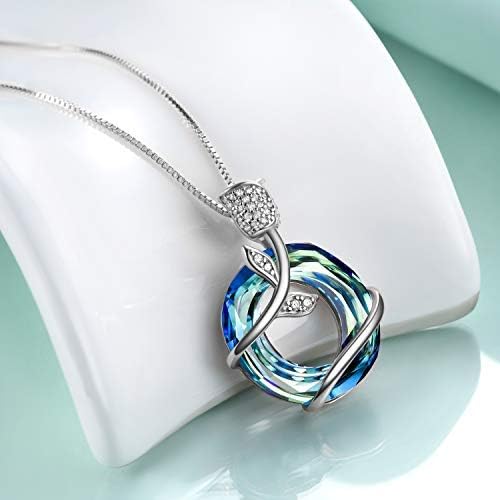AOBOCO 925 Sterling Silver Rose Flower Pendant Necklace Colorful Crystal Jewellery for Women Girls Mothers Day Wedding Birthday Gifts - Image 3