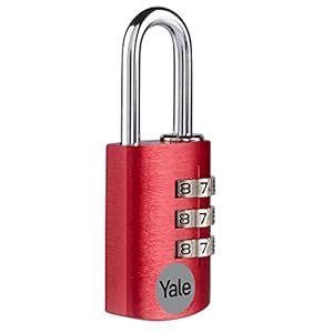 Yale YE3CB/20/121/1/CO, Standardsicherheit, 20 mm, Aluminium, Kombinations Vorhängeschloss, Rot, offener Bügel aus Stahl, Ø 3 mm, 3-stelliges Zahlenschloss, für Spind, Werkzeugkiste, Schrank