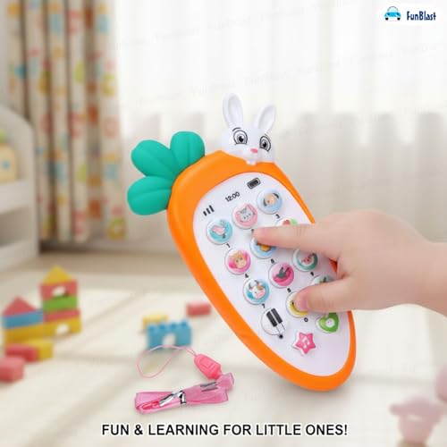 Image of FunBlast Cartoon Musical Mobile Phone for Kids, Mobile with Light & Sound Toys for Babies | Educational Toys for Kids 3+ Years /Boys /Girls-1 Unit (Radish-Orange)
