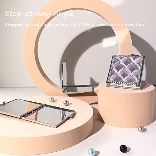 Amanman Portable Mirror Square Small Mirror For Purse Compact Mirror With Purple Cat's Eye Stone 2-Sided Mini Mirror (Purple Flower) #TOP4