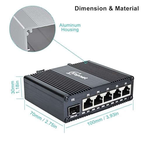Industrial 6 Puertos Switch Ethernet Gigabit Entrada de Corriente AC Montaje Din Rail | 5xRJ45+1xSFP, No necesita Adaptador de Corriente, 10/100/1000Mbps, Carcasa de Aluminio, Duradero miniatura 7