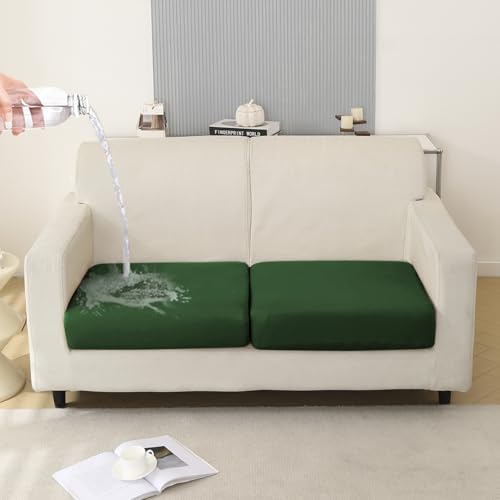Image of HOKIPO 100% Waterproof Stretchable Elastic 140gsm Sofa Cushion Seat Cover, 2-Piece Seat Cushion Cover, Green (AR-5352-GRN*2)