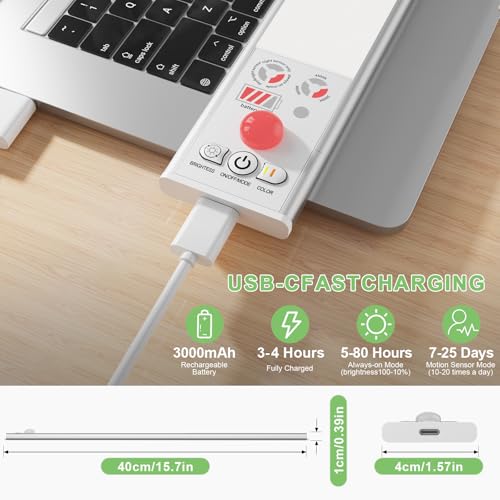 Image of 3 Color Tempers Dimmable Under Cabinet Lights Wireless[2 Pack], Rechargeable LED Motion Sensor Lighting Indoor, Magnetic Closet Lights (Silver-with Indicator-3000mAh)