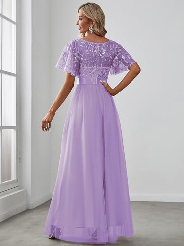 Image of Ever-Pretty Sequin Formal Prom Dresses for Women Ruffle Sleeves Empire Waist A-Line Long Mother of Bride Dress 00904