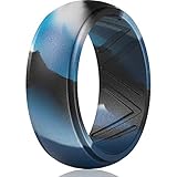 ThunderFit - Anillos de boda de silicona para hombre, 7 anillos, 4 anillos, 1 anillo, bandas de compromiso de goma de edición transpirable, 7.5 - 8 (18.2mm), 1 anillo – azul camuflaje