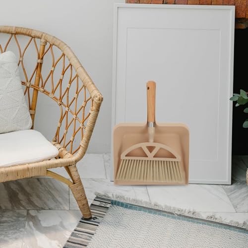 Mini escoba con recogedor de madera PRETYZOOM de diseño compacto para polvo y cabellos 5
