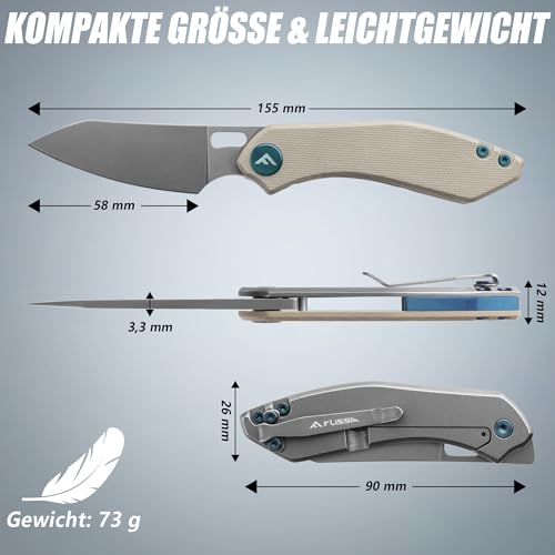 FLISSA Klappmesser Taschenmesser mit G10-Griff, Gefaltete Länge 9 cm, Scharfes Einhandmesser Messer Outdoor Messer ohne Verriegelung, sehr kompakt, für Jagd Camping, braun – Bild 3
