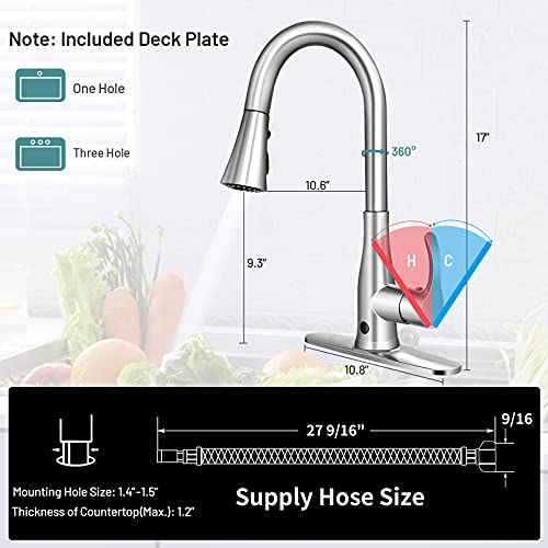 Giantex 304 Stainless Steel Touchless Kitchen Faucet, 360 Degree Swivel High Arc Single Handle Hands-Free Faucet W/Pull Down Sprayer, Brushed Nickel Motion Sensor Sink Faucet W/ 3 Spray Functions #TOP1