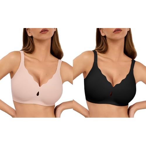 Bras for Women No Underwire Wireless Bras - Seamless Push Up Full Coverage Everyday Bra Skin + Black 3XL