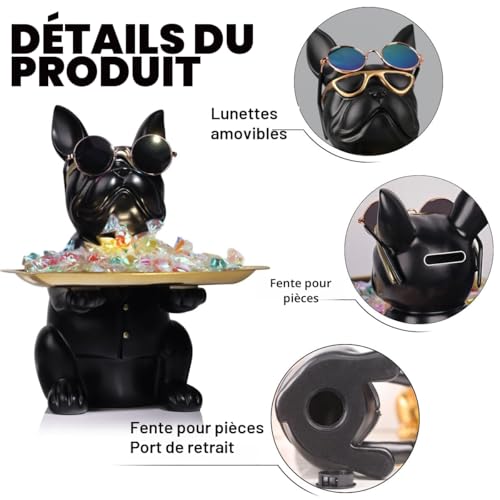 Plateau de rangement de table bouledogue pour clés et petits objets
