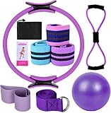 Pilates Ring Kit for Women Home Workouts Better Pilates Essentials Kits Equipments Sets Accessories Magic Ring Booty Bands Glutes Yoga Ball 25cm Figure 8 Resistance Yoga Bands for Stretching 8 Pcs