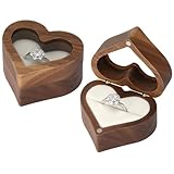 LETURE Wood Ring Display Box with Transparent Cover Single Slot 2 Slot, Heart Shaped Personalized Wooden Jewelry Box for Proposal Engagement Wedding Ceremony Anniversary (White - 1 Slot)