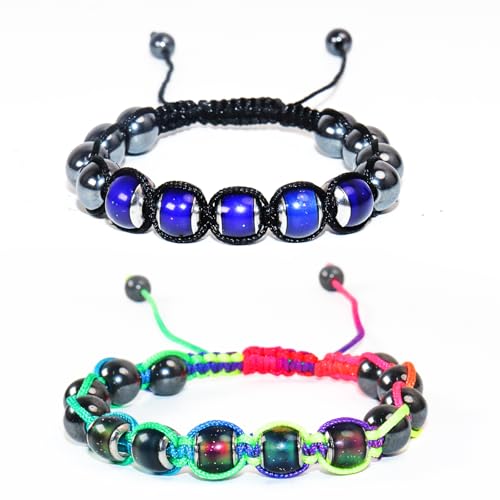 2Pcs Adjustable Mood Bracelet for Women Color Changing Based on Emotion Beaded Braided Dazzling Mood Bracelet Shinning Links