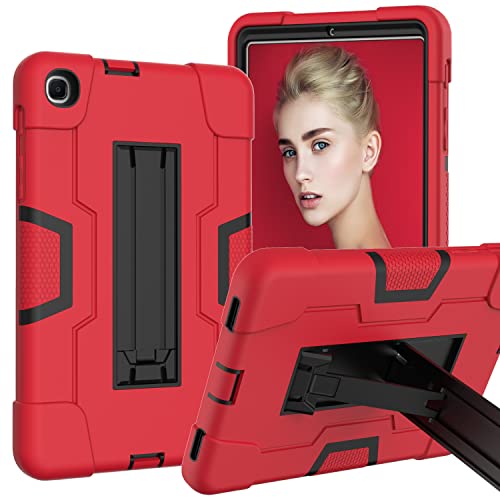 Meifei Case for Samsung Galaxy Tab A 8.4 (2020) - PC Soft Silicone Shockproof Protective Cover With Kickstand for SM-T307, Red/Black