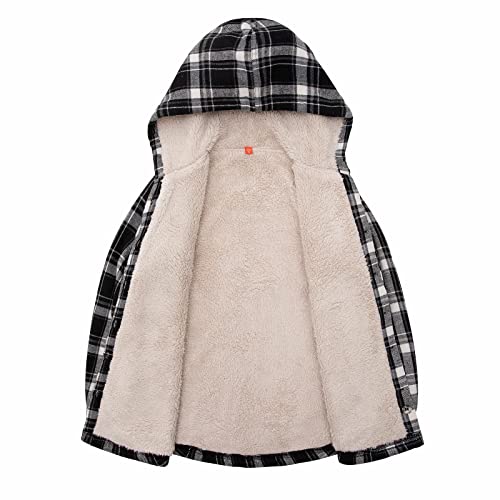 Image of ThCreasa Girls Sherpa Lined Plaid Button Hooded Jacket | Fully Interior Lined, Button Up, Flannel Outer, Family Photo Ready, School To Holiday Events, Fall Winter Shacket With Hood