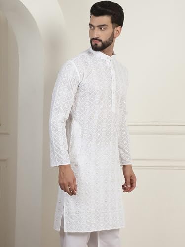 Image of SOJANYA (Since 1958 Men's Cotton Krochet Daman Print Long Kurta