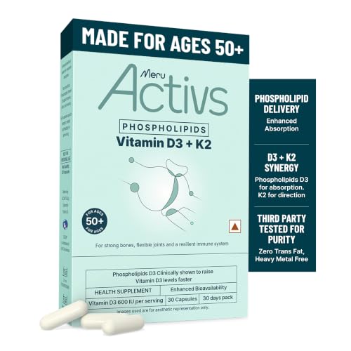 Image of Phospholipids Vitamin D3 K2 Supplement for Adults 50+ | Liposomal D3 600 IU + K2 MK-7 | Enhanced Absorption Phospholipid Formula for Bone Strength, Joint Flexibility, Mood & Immunity Support | 30 Capsules (1 Month Supply)