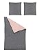 Produktbild Irisette Mako Satin Bettwäsche 155x220 2tlg grau rosa | Bettwäsche-Set aus 100% Baumwolle | 2 teilige Wende-Bettwäsche 155x220 cm & Kissen 80x80 cm | Geometrisches Muster