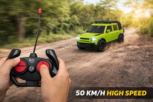 Image of TEC TAVAKKAL Remote Control Car for Kids & Adults, 50 Km /h High Speed RC Car with LED Headlights, 60+ Feet Range, Type-C Rechargeable Off-Road SUV Toy Car, 4 Direction Control (Green)