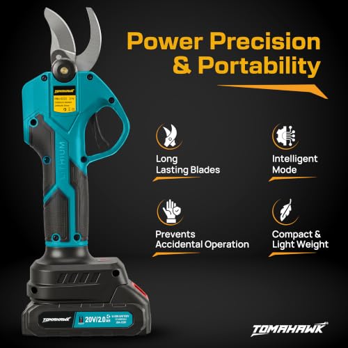 Image of TOMAHAWK PRU-5222 Cordless Pruning Shears for Garden - Electric Pruning Shears & Branch Cutter, 30mm Cutting Capacity, 20V 2.0Ah x2 Batteries with Charger