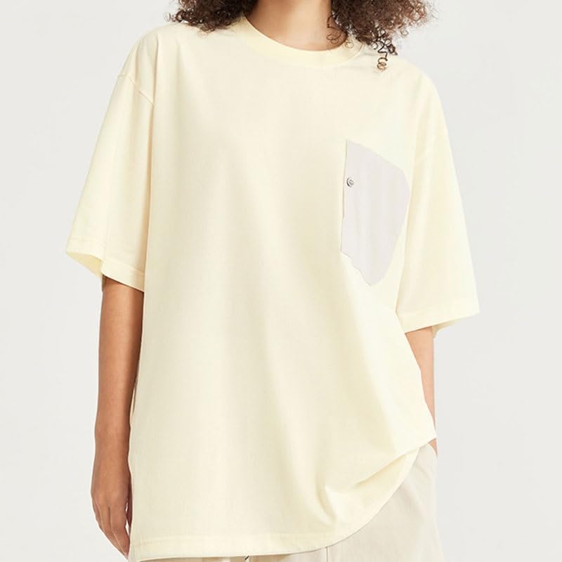 Outdoor Versatile Short Sleeves Sports Casual Round Neck T-Shirt Loose Breathable Polyester Vest with Pocket(OneColor,Large)