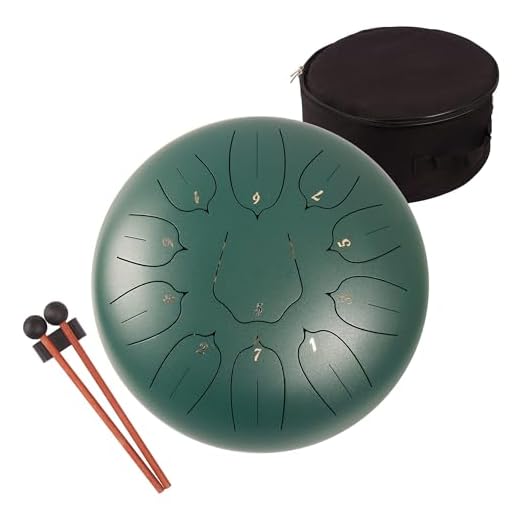 LOMUTY 12 Pulgadas 30 CM Tambor de Lengua de Acero-11 Notas Clave C Instrumento de percusión - Handpan Drum con Bolsa de Tansporte, Partitura, Baquetas, Púas de Dedo(Verde)