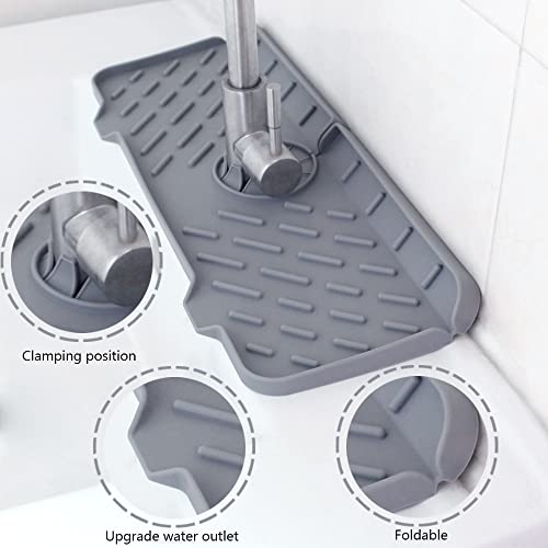 Kukifun Silicone Faucet Handle Drip Catcher Tray,Kitchen Sink Faucet Splash Guard,Silicone Tap Drip Tray,Silicone Draining Mat,Kitchen Sink Mat,Silicone Drying Mat,Sink Protector,Gray,A Style #TOP3