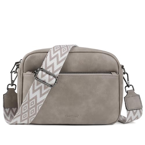 TANTOMI Crossbody Bags for Women Trendy,Vegan Leather Crossbody Purses for Women Small Shoulder Bag Handbags with Wide Strap (Gray)