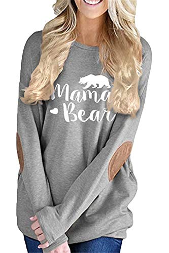 onlypuff Women Tunic Tops Loose Fitting Mama Bear Shirts with Pockets Long Sleeve Gray XL