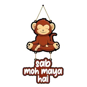 Expleasia, Exuberant & Luxury Decor Decorative Wall Hanging Wooden Art Decoration Item for Home | Office | Living Room | Bedroom | (Sab Moh Maya Monkey)
