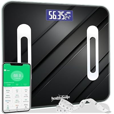 Healthgenie Advanced BMI Weight Scale,Body Fat Analyzer With Smart Circut For Longer Battery, Sync With App, 18 Body Metrics Weighing Machine (Flexi Slate)1 YR Warranty,Free Assorted MeasuringTape