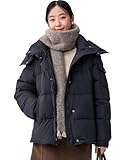 [Ｕｍｏ] ダウンジャケット レディース ダウンコート フード付き ショート丈 アウター 冬 暖かい 防寒 軽量 防水 ゆったり 大きいサイズ 可愛い カジュアル 通勤 通学 おしゃれ 秋冬 冬服 冬物 ブラック Sサイズ