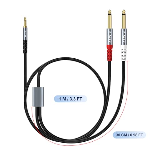 J&D 1/8 to 1/4 Stereo Cable, 3.5mm TRS to Dual 6.35mm TS Mono Y-Splitter Adapter Nylon Braid Jack Breakout Cord for Smartphone, CD Player, Speakers and Home Systems Amplifier, 3.3 Feet, Grey by J&D - Image 7