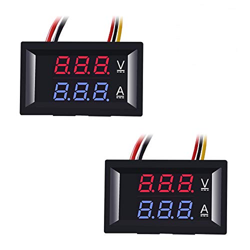 ACEIRMC 2pcs 0.28" LED Voltmeter Ammeter, Red and Blue Digital Multimeter Display Voltage Current Tester,DC 0-100V 10A Detector Voltage Current Meter Panel Amp Volt Gauge