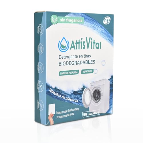 “ Detergente en Tiras para Lavadora Attisvital (50 Lavados) - Detergente Ecológico, Hipoalergénico, con Efecto Suavizante - Ropa Limpia y Suave, Respetuoso con el planeta”(Sin Fragancia)
