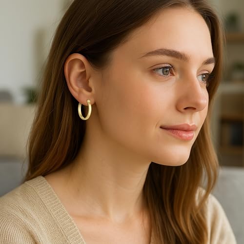 14K Gold Hoop Earrings for Women, 14K Gold Earrings, Dainty Hypoallergenic Vermeil Earrings Hoops, 14K Gold Plated 925 Sterling Silver, 20mm/30mm4