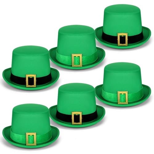 Newcotte 6 Pcs Saint Patrick's Day Irish Leprechaun Green Top Hat with Buckle Irish Multicolor Leprechaun Hat St Patty's Day Accessories for Unisex Adult Costume Party Parade