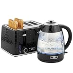 HOMCOM Kettle and Toaster Set, 1.7L 3000W Rapid Boil Jug Kettle with Strix Thermostat, Limescale Filter, 4 Slice Toaster with 7 Browning Controls, Crumb Tray, Black
