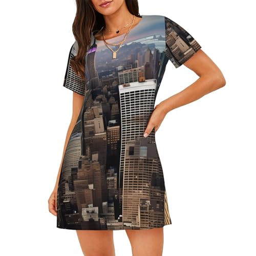 Chemise de nuit manches courtes New York vêtement de nuit femme léger fluide et respirant été