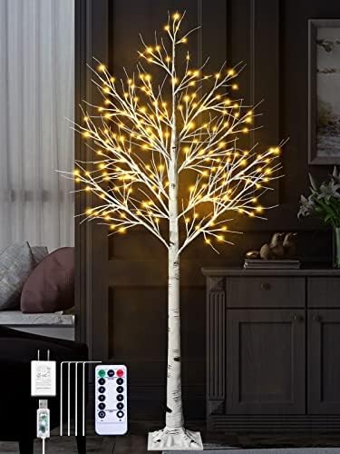 - 6Feet Birch Tree with Lights - 8 Modes Dimmable Fairy Lights with Remote 160 LEDs Warm White Wedding Festival Party Christmas Decorations for Home, Plug and Base Included