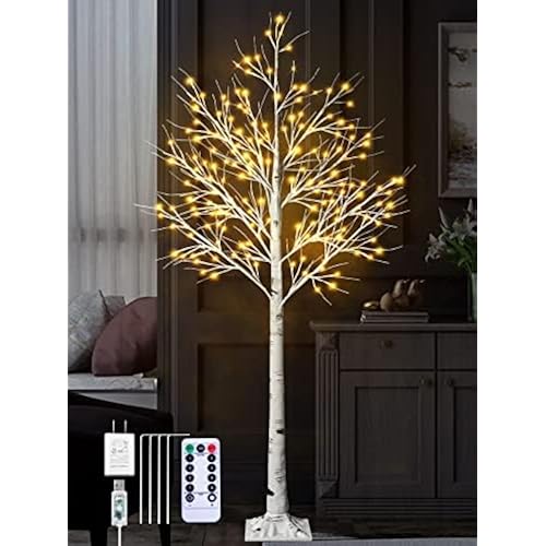 6Feet Birch Tree with Lights - 8 Modes Dimmable Fairy Lights with Remote 160 LEDs Warm White Wedding Festival Party Christmas Decorations for Home, Plug and Base Included
