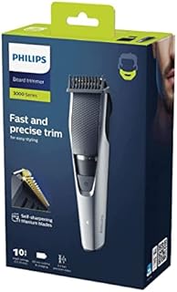 Philips Beard & Stubble Trimmer for Men, Series 3000, 10 Length Settings, Self-Sharpening Blades, UK 3-Pin Plug - BT3206/13 Silver/Black