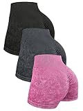 OQQ Women's 3 Piece High Waist Workout Shorts Ribbed Acid Wash Butt Lifting Tummy Control Ruched Boo
