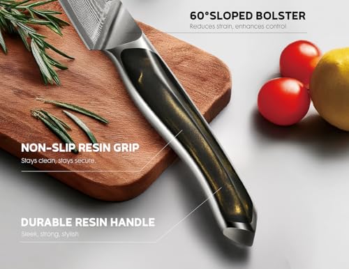 ASETY Damascus Knife Set 3 PCS: Ultra-Sharp Professional Chef Knife Set, Japanese Kitchen Knives with VG10 Steel Core, Full Tang Resin Handle, Elegant Box for Men Women, Fathers day by ASETY - Image 3